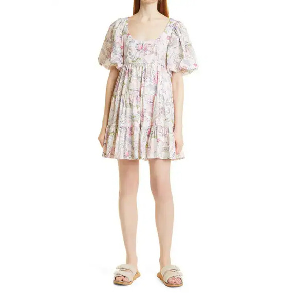 cinq a sept Dresses & Skirts - Cinq a Sept Ethel Paisley Print Puff Sleeve Babydoll Mini Dress Cream Multi 6